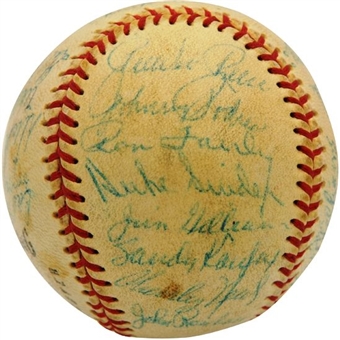 1959 World Series Champion LA Dodgers Team Signed Baseball (27 signatures) Including Koufax and Drysdale